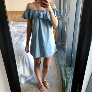 Lulus off the shoulder chambray dress